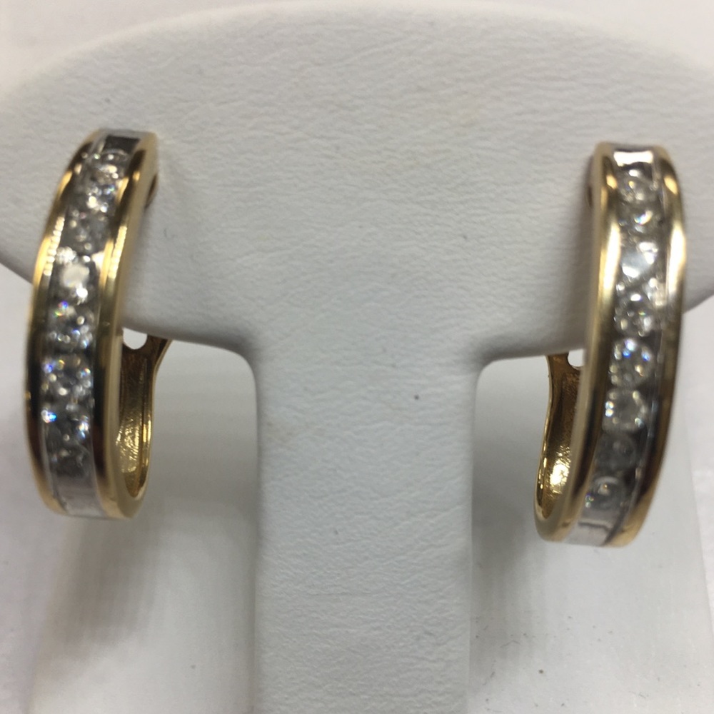14K yellow gold diamonds hoop earrings